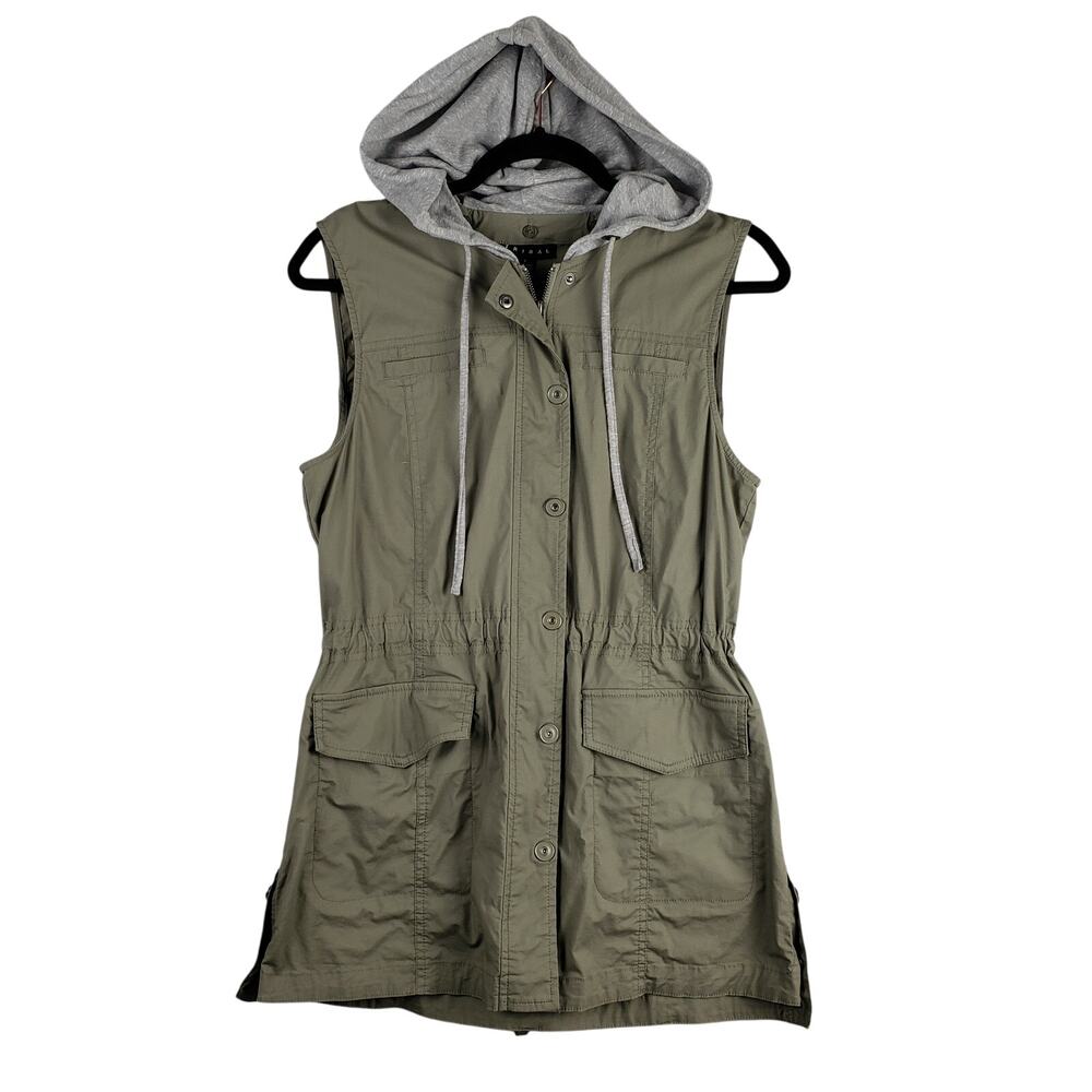 Tribal Size S Hooded‎ Utility Vest Olive Green Cinch Waist Gorpcore Grunge Punk